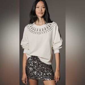 Anthropologie Maeve Ivory Sweatshirt & Gold Embellishments | NWT | L | Sold Out